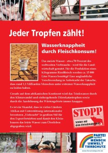 Plakat "Wasserknappheit wegen Fleisch"