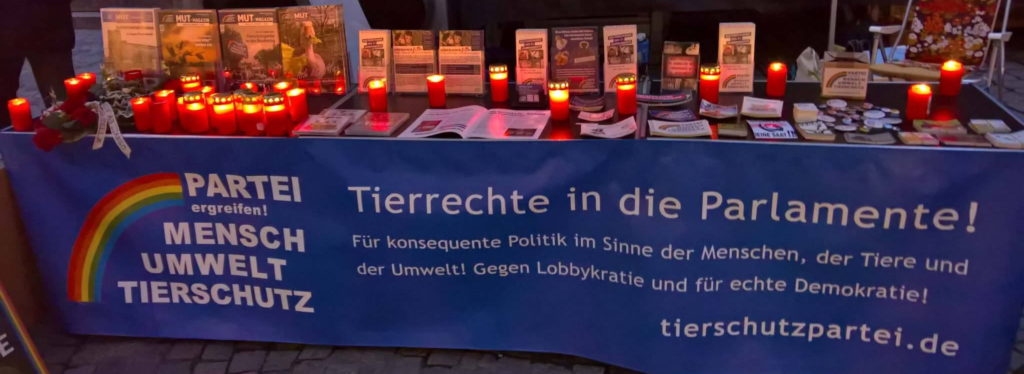 Infostand gegen Tierversuche Holzmarkt Tübingen 